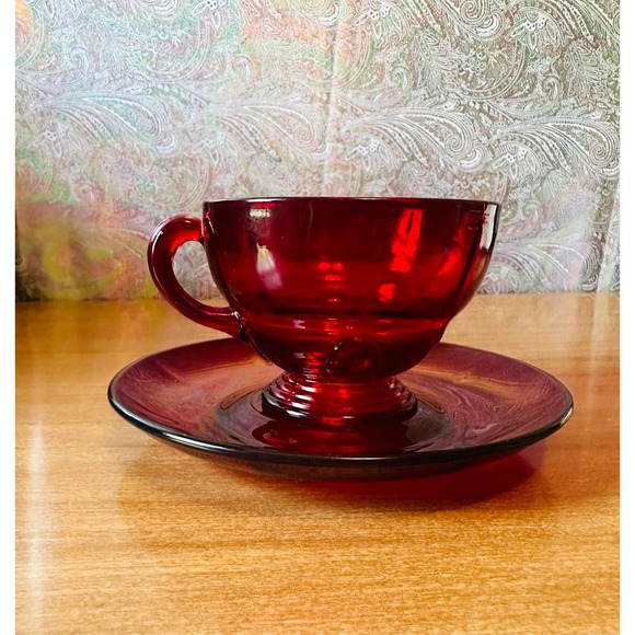 Vintage moon drops Ruby by New Martinsville tea cup and saucer set - Picture 10 of 10